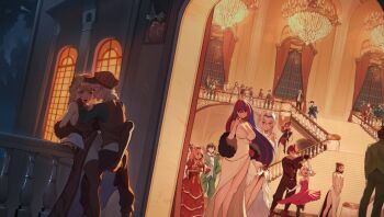 6+boys 6+girls absurdres balcony ballroom breasts chandelier citrinne_(fire_emblem) clanne_(fire_emblem) cleavage clothed_sex commentary commission crowd dancing diamant_(fire_emblem) dress english_commentary exhibitionism female_alear_(fire_emblem) fire_emblem fire_emblem_engage flying formal_clothes framme_(fire_emblem) fur_shawl heterochromia highres lapis_(fire_emblem) multicolored_hair multiple_boys multiple_girls night nintendo party public_indecency sex shawl smile sommie_(fire_emblem) split-color_hair stairs stealth_sex suit timbocactus veyle_(fire_emblem) yunaka_(fire_emblem)