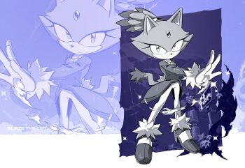 1girl absurdres animal_ears blaze_the_cat by_almaz cat_ears cat_girl cat_tail character_name closed_mouth eyelashes fire forehead_jewel furry furry_female gloves hashtag-only_commentary high_heels highres jacket long_sleeves looking_at_viewer pants pyrokinesis sonic_(series) tail zoom_layer