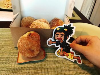 Rule 34 | > <, 1boy, artist's hand in frame, black hair, dark-skinned male, dark skin, full body, hau (pokemon), highres, malasada, male focus, nintendo, no nose, open mouth, orange shoes, paper child, photo (medium), pokemon, pokemon sm, ponytail, reaching, shirt tug, shoes, short hair, shorts, yellow shorts, yoyterra