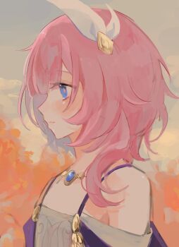 1girl bare_shoulders blue_eyes cyrene_(aedes_elysiae)_(honkai:_star_rail) cyrene_(honkai:_star_rail) diamond-shaped_pupils diamond_(shape) from_side gold_necklace hashtag-only_commentary highres honkai:_star_rail honkai_(series) jewelry looking_ahead medium_hair necklace parted_lips pink_hair profile sidelocks solo suzu_(0943_su) symbol-shaped_pupils upper_body