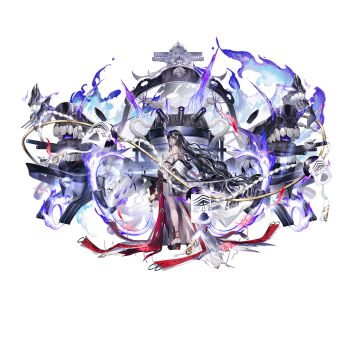 Rule 34 | 1girl, absurdres, artist request, bare shoulders, black hair, chest sarashi, full body, gohei, haraegushi, highres, holding, holding sword, holding weapon, horns, japanese clothes, kimono, long hair, looking at viewer, looking to the side, musashi (warship girls r), official alternate costume, official art, oonusa, ootachi, platform shoes, pointy ears, purple eyes, sarashi, shoes, solo, st elmo's fire, sword, torn clothes, torn kimono, transparent background, warship girls r, weapon