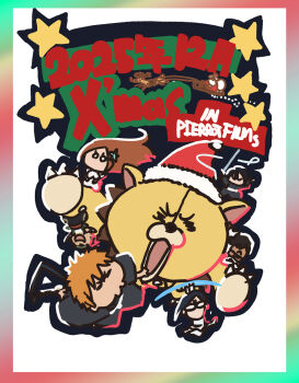 2025 2girls 5boys black_hair bleach bleach:_sennen_kessen-hen blue_hair bow brown_hair dark-skinned_male dark_skin glasses hat holding holding_sword holding_weapon inoue_orihime ishida_uryuu japanese_clothes komatsubara_sei kon_(bleach) kuchiki_rukia kurosaki_ichigo long_hair medium_hair merry_christmas multiple_boys multiple_girls orange_hair quincy_(bleach) reindeer sado_yasutora santa_claus santa_hat shiba_ganju shihakusho short_hair simple_background sternritter stuffed_animal stuffed_lion stuffed_toy sword wandenreich_uniform weapon white_background zanpakutou