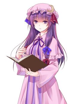 Rule 34 | 1girl, blue bow, book, bow, commentary request, constricted pupils, cowboy shot, crescent, crescent hat ornament, crote, dress, hair bow, hat, hat ornament, highres, holding, holding book, large variant set, long hair, long sleeves, looking at viewer, mob cap, neck ribbon, parted lips, patchouli knowledge, pink hat, pink robe, purple eyes, purple hair, purple ribbon, red bow, ribbon, robe, shaded face, solo, striped clothes, striped dress, tachi-e, touhou, transparent background, variant set, vertical-striped clothes, vertical-striped dress