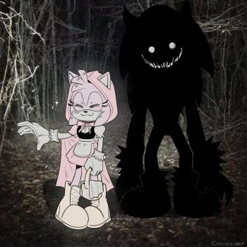 Rule 34 | amy rose, ball, basket, basketball (object), boots, cape, cosplay, dress, forest, giadas art, hood, little red riding hood (fairy tale character), little red riding hood (grimm) (cosplay), nature, pet, petite, protecting, scary face, scary smile, shoes, size difference, smile, sonic (series), sonic the hedgehog, sonic the werehog, sonic unleashed, werehog, white eyes