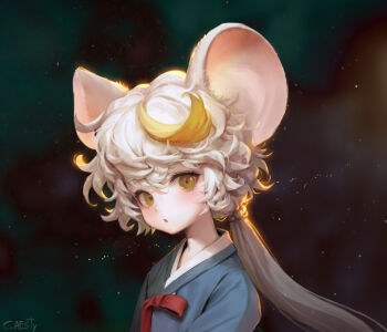 1girl :o animal_ears blonde_hair caesty jeogori_(clothes) korean_clothes looking_at_viewer mouse_ears mouse_girl multicolored_hair original short_hair streaked_hair upper_body white_hair yellow_eyes