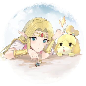 1girl animal_crossing animal_ears bell blonde_hair blue_eyes blush blush_stickers dog dog_ears dog_girl dog_tail doll dress earrings fire furry furry_female gloves hair_ornament isabelle_(animal_crossing) j@ck jewelry link long_hair looking_at_viewer magic nintendo open_mouth pointy_ears princess_zelda short_hair simple_background skirt smile super_smash_bros. tail the_legend_of_zelda the_legend_of_zelda:_a_link_between_worlds the_legend_of_zelda:_breath_of_the_wild tiara topknot