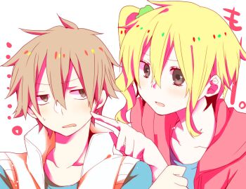 1boy 1girl amamiya_hibiya aoi_choko_(aoichoco) blonde_hair brown_hair kagerou_project kisaragi_momo long_hair monaco0704 short_hair side_ponytail vocaloid yamaha