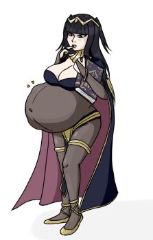 1girl blush bodystocking breasts cape cleavage covered_navel female_focus fire_emblem fire_emblem_awakening full_body hidonredux large_breasts long_hair nail_polish nintendo pelvic_curtain pregnant solo tharja_(fire_emblem)