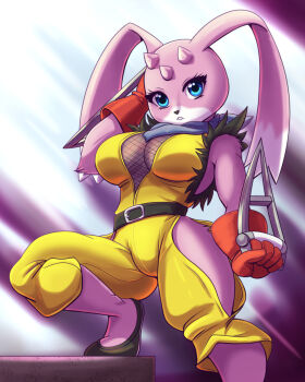 belt blue_eyes digimon digimon_(creature) furry furry_female gloves horns saikyo tight_clothes turuiemon