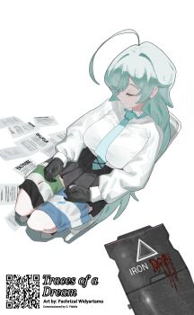absurdres blood blue_archive corpse death flag highres israel izaru_31 needle no_halo non-web_source palestine papers qr_code scattered_paper sewing sewing_needle shield yume_(blue_archive)