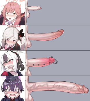 4futa aru_(blue_archive) averting_eyes black_hair blue_archive blush bright_pupils chart closed_mouth commentary_request erection etoast flower foreskin frenulum_piercing futanari garrison_cap gloves grey_hair hair_between_eyes hair_flower hair_ornament hairclip halo haruka_(blue_archive) hat highres huge_penis kayoko_(blue_archive) korean_commentary large_penis long_hair looking_at_viewer lorum_piercing multicolored_hair multiple_futa mutsuki_(blue_archive) penis penis_chart penis_piercing penis_size_difference phimosis piercing pink_hair precum prince_albert problem_solver_68_(blue_archive) purple_eyes purple_hair red_eyes small_penis tareme testicles tsurime two-tone_hair uncensored veins veiny_penis white_gloves white_hair white_pupils yellow_eyes