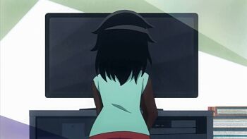 1girl animated animated_gif ass black_hair facing_away female_focus from_behind indoors kuroki_tomoko long_hair screencap sitting solo solo_focus watashi_ga_motenai_no_wa_dou_kangaetemo_omaera_ga_warui!