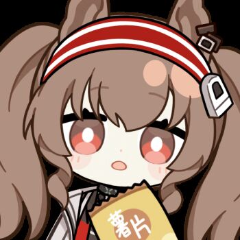 1girl :o angelina_(arknights) animal_ears animated animated_gif arknights black_choker blinking blush brown_hair chewing chinese_commentary chips_(food) choker chunye_haruya coat commentary_request dot_nose earpiece eating food fox_ears hair_between_eyes hairband holding holding_food infection_monitor_(arknights) jacket long_hair looking_at_viewer lowres material_growth open_clothes open_coat open_jacket oripathy_lesion_(arknights) potato_chips red_eyes red_hairband red_jacket solo striped_clothes striped_hairband transparent_background twintails two-tone_hairband upper_body white_coat