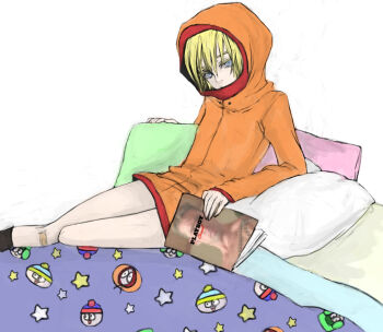 1boy animification bad_id bad_pixiv_id bandaid beanie billy_herrington bottomless eric_cartman fur_hat hat kenny_mccormick kyle_broflovski magazine_(object) male_focus mksm parka playboy pornography real_life real_life_insert solo south_park stan_marsh ushanka