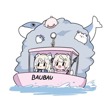 Rule 34 | 2girls, absurdres, animal ear fluff, animal ears, blobfish, blue jacket, boat, brown hair, camisole, chibi, chibi only, collar, commentary, dog ears, dog girl, dog tail, driving, english commentary, fish, fuwawa abyssgard, fuwawa abyssgard (casual), hair ornament, hairclip, harpoon, highres, holding harpoon, hololive, hololive english, jacket, light blush, mococo abyssgard, mococo abyssgard (casual), multiple girls, open mouth, parallel hairclips, perroccino (fuwamoco), pink collar, siblings, sisters, smile, snowmya, steering wheel, tail, twins, virtual youtuber, water, watercraft, whale, white camisole, x hair ornament, | |