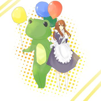 Rule 34 | 1girl, animal costume, asahina mikuru, balloon, brown eyes, brown hair, costume, endless eight, frog, frog costume, long hair, maid, shirase (azure), suzumiya haruhi no yuuutsu