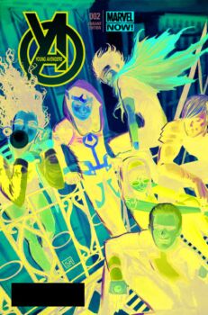 2girls 4boys against_railing aged_down america_chavez balcony barcode billy_maximoff black_hair black_shorts blonde_hair bodysuit cape chewing_gum child circlet city colored_skin comic_cover company_name copyright_logo copyright_name cover cover_page curly_hair earrings english_text eyes_in_shadow gold_circlet gold_earrings green_eyes green_skin green_tunic hairband hawkeye_(marvel) headband hood hood_up hoop_earrings hulkling jewelry kate_bishop kid_loki logo loki_(marvel) long_hair marvel marvel_boy multiple_boys multiple_girls muscular muscular_male official_art purple-tinted_eyewear purple_bodysuit purple_hairband railing red_cape short_hair shorts smile squatting stephanie_hans superhero_costume thor_(marvel)_(series) tinted_eyewear torn_cape torn_clothes tunic western_comics_(style) white_hair wiccan young_avengers