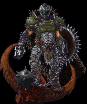 Rule 34 | 1boy, animated, animated gif, armor, cyberdemon, demon, doom: the dark ages, doom (series), doomguy, double-barreled shotgun, flail, green armor, grey visor, gun, holding, holding flail, holding gun, holding weapon, lowres, mark of the doom slayer, pixel art, power armor, praetor suit, severed head, shield saw (doom), shotgun, simple background, smoke, smoking barrel, spiked shield, steel joe, warrior, weapon, white background
