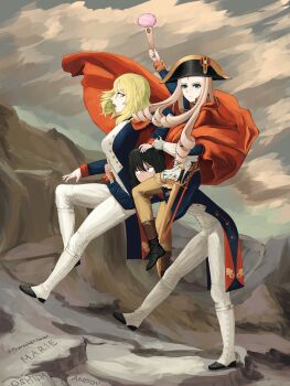 Rule 34 | 3girls, absurdres, andou (girls und panzer), bicorne, fine art parody, girls und panzer, hat, highres, marie (girls und panzer), multiple girls, napoleon crossing the alps, oshida (girls und panzer), parody, pharaohetcaesar, tagme