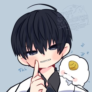 1boy ahoge animal animal_on_shoulder biyoo_(omniscient_reader&#039;s_viewpoint) black_eyes black_hair black_shirt clenched_teeth coat collared_shirt commentary finger_to_mouth hair_between_eyes half-closed_eyes head_tilt highres kim_dokja kimidori_22 looking_at_viewer male_focus omniscient_reader&#039;s_viewpoint open_clothes open_coat portrait shirt short_hair shushing solo symbol-only_commentary teeth white_coat zzz