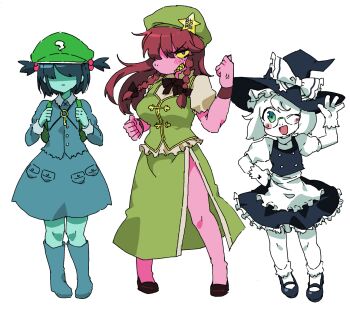 1boy 1girl 1other :| ;d alternate_breast_size_(larger) alternate_costume alternate_hairstyle anger_vein angry animal_ears apron bare_arms beret black_bow black_bowtie black_hat black_shoes black_skirt black_vest blue_boots blue_dress blue_hair blue_skin blush bobby_socks boots bow bowtie braid braided_sidelock breasts buttons china_dress chinese_clothes clenched_hands clenched_teeth closed_mouth collared_dress collared_shirt colored_sclera colored_skin colored_teeth commentary_request cosplay crossdressing crossdressing_(mtf) crossover deltarune dress facing_viewer fewer_digits flats freckles frilled_apron frilled_bow frilled_gloves frilled_shirt frilled_skirt frills full_body furry furry_female furry_male glasses gloves goat goat_boy goat_ears green_eyes green_hat green_skirt green_vest hair_bobbles hair_bow hair_ornament hair_over_eyes hand_on_own_hip hand_up hat hat_bow hat_ornament hong_meiling hong_meiling_(cosplay) jewelry juliet_sleeves kawashiro_nitori kawashiro_nitori_(cosplay) key key_necklace kirisame_marisa kirisame_marisa_(cosplay) knee_boots komugiko_(bitte_komu) kris_(dark_world)_(deltarune) kris_(deltarune) large_breasts long_hair long_sleeves looking_at_viewer mary_janes necklace newsboy_cap no_nose one_eye_closed open_clothes open_mouth open_shirt pink_skin pocket puffy_short_sleeves puffy_sleeves purple_eyes ralsei rubber_boots semi-rimless_eyewear shaded_face sharp_teeth shirt shoes short_hair short_sleeves side_slit sidelocks simple_background skirt smile socks star_(symbol) star_hat_ornament susie_(dark_world)_(deltarune) susie_(deltarune) teeth touhou trap twin_braids two_side_up under-rim_eyewear utdr_(toby_fox) vest waist_apron white_apron white_background white_bow white_fur white_gloves white_socks witch_hat wristband yellow_sclera yellow_shirt yellow_trim