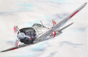 1boy a6m_zero aircraft airplane cloud cloudy_sky flying helmet highres imperial_japanese_navy military military_vehicle original pilot pilot_helmet propeller propeller_fighter sky smile_(jdsmyoko) vehicle_focus