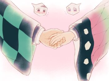 alternate_universe bug butterfly checkered_haori checkered_sash couple demon_slayer_uniform good_end haori hetero holding_hands insect japanese_clothes kamado_tanjirou kimetsu_no_yaiba kochou_shinobu original pkhoahue scar scar_on_face scar_on_forehead short_hair smile