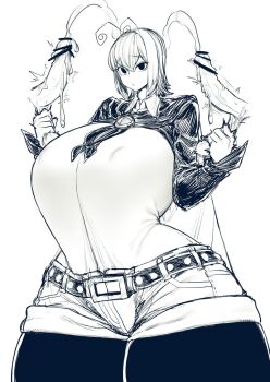 Rule 34 | 1girl, aged up, ball busting, bdsm, breasts, cbt, covered erect nipples, crotch kick, cum, curvy, disembodied penis, huge breasts, leggings, penis, shorts, spacezin, thick thighs, thighs, touhou, wide hips, wriggle nightbug