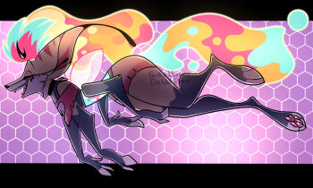 1girl animal_ears animal_hands beelzebub_(helluva_boss) closed_eyes crop_top extra_arms fairy_wings flying fox fox_ears fox_girl fox_tail furry furry_female happy hellaverse helluva_boss long_hair multicolored_hair multicolored_tail pink_shorts shorts solo tail unstoppablegrish very_long_hair wings