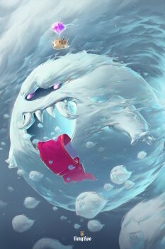 absurdres boo_(mario) character_name crown fangs floating_crown gem ghost highres king_boo mario_(series) nintendo patrick_ganas purple_carpet purple_eyes purple_gemstone tongue tongue_out