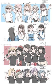6+girls :3 akni amoris_(bang_dream!) arms_up ave_mujica_(bang_dream!) bang_dream! bang_dream!_it&#039;s_mygo!!!!! beret black_eyes black_hair black_ribbon black_shirt black_shorts blonde_hair blue_eyes blue_hair brown_eyes brown_hair chihaya_anon closed_eyes commentary_request earrings fang garter_straps green_hair grey_hair hair_ribbon hand_on_another&#039;s_shoulder hands_on_another&#039;s_shoulders hat heart heart_hands heart_hands_duo highres holding holding_microphone jewelry kaname_raana kohinata_mika korean_commentary korean_text long_hair microphone misumi_uika mortis_(bang_dream!) mortis_(costume)_(bang_dream!) multiple_girls mygo!!!!!_(bang_dream!) nagasaki_soyo oblivionis_(bang_dream!) okada_mei open_mouth pink_hair purple_eyes purple_hair red_hat red_thighhighs ribbon sasaki_rico_(voice_actor) shiina_taki shirt shirt_partially_tucked_in short_hair short_sleeves shorts skirt takamatsu_tomori takao_kanon tateishi_rin thighhighs timoris_(bang_dream!) togawa_sakiko translation_request voice_actor voice_actor_connection wakaba_mutsumi watase_yuzuki waving white_hair white_shirt white_skirt yahata_umiri yellow_eyes yonezawa_akane youmiya_hina yuutenji_nyamu