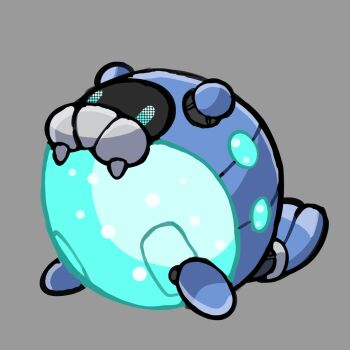 absurdres adoptable blue_eyes commentary english_commentary fakemon full_body gen_3_pokemon grey_background highres nintendo no_humans non-humanoid_robot original pixel_eyes pokemon pokemon_(creature) pokemon_focus rgreywind robot robot_animal simple_background solo spheal