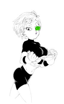 1girl alien breasts cheelai dragon_ball dragon_ball_super fenyo_n large_breasts lipstick makeup midriff