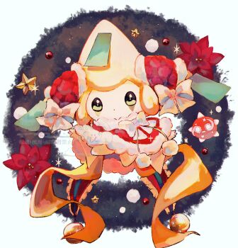 Rule 34 | capelet, christmas ornaments, colored skin, flower, gen 3 pokemon, gen 7 pokemon, highres, jirachi, legendary pokemon, looking at viewer, minior, minior (core), minior (red core), mythical pokemon, nintendo, no humans, pokemon, pokemon (creature), pokemon focus, red capelet, sparkle, star (symbol), su (sajo su5), white skin
