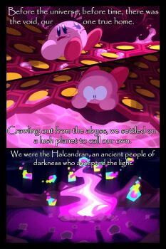 1boy absurdres comic confused crying crying_with_eyes_open english_text fire flashback flood highres kirby kirby_(series) kirby_star_allies nervous nintendo purple_fire red_footwear scared tears the_mad_fanatic trembling void_soul void_termina void_termina_(final_core)