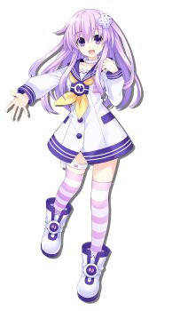 breasts choker collar hair_ornament hairclip happy highres leggings long_hair nepgear neptune_(series) official_art open_mouth purple_eyes purple_hair ribbon shirt shoes small_breasts stocking thighs