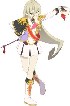 Rule 34 | 1girl, arm behind back, artist request, band uniform, blonde hair, closed mouth, full body, game cg, green eyes, hair between eyes, hat, highres, holding, holding baton, holding unworn clothes, holding unworn hat, long hair, looking at viewer, magilou (tales), majorette, marching band, marching band baton, official alternate costume, official art, pointy ears, shako cap, shoes, skirt, smile, solo, tales of (series), tales of asteria, tales of berseria, third-party source, transparent background, unworn hat, unworn headwear, very long hair, white shoes, white skirt