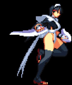 animated animated_gif breasts butterfly_swords dual_wielding fingerless_gloves gloves hip_focus holding iroha_(samurai_spirits) japanese_clothes large_breasts lowres maid maid_headdress samurai_spirits sandals short_hair skipping thick_thighs thighhighs thighs weapon wide_sleeves zouri