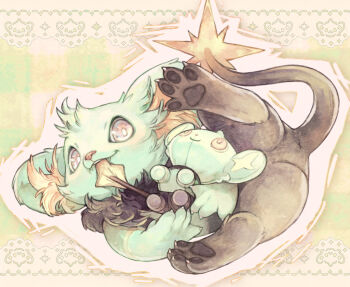 animal_ear_fluff animal_focus biting bright_pupils character_doll claws doll fluffy full_body gen_4_pokemon grey_eyes looking_at_viewer lying mokunami nintendo no_humans on_side pawpads pokemon pokemon_(creature) shinx solo white_pupils x_anus