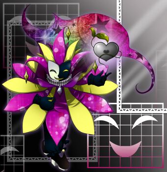 1boy black_eyes clown clown_boy dimentio gloves heart heterochromia highres jester jester_boy kakiikada leaf male_focus mario_(series) mask nintendo paper_mario plant smile solo star_(symbol) super_mario_bros._1 super_paper_mario vines yellow_eyes