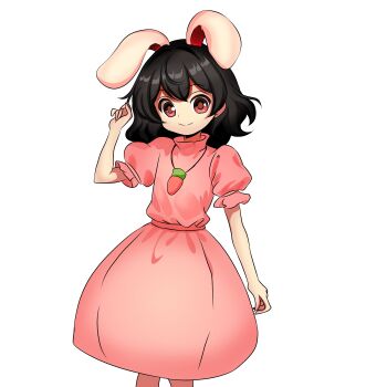 absurdres animal_ears artist_request carrot carrot_necklace dress floppy_ears highres inaba_tewi jewelry necklace pendant pink_dress rabbit_ears rabbit_girl rabbit_tail solo tail touhou transparent_background