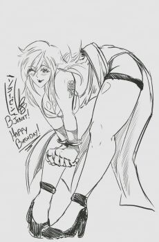 Rule 34 | 1girl, arm tattoo, b. jenet, backless dress, backless outfit, bent over, bracelet, breasts, cleavage, dress, fatal fury, fatal fury: city of the wolves, fingerless gloves, garou: mark of the wolves, gloves, happy birthday, high heels, jewelry, large breasts, lipstick, long hair, makeup, one eye closed, rose tattoo, sideboob, smile, snk, solo, soraizenarts, tattoo, the king of fighters, thigh strap, wink