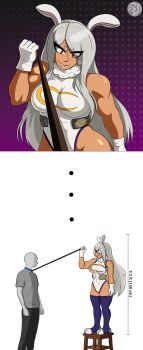 1girl absurdres animal_ears boku_no_hero_academia collar commentary english_commentary height_difference highres lalamix mirko rabbit_ears rabbit_girl red_eyes white_hair