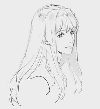 1girl closed_mouth commentary fujino_shizuru greyscale guri_gom long_hair looking_at_viewer monochrome my-hime smile solo upper_body