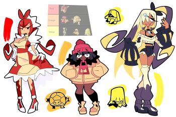 absurdres alternate_color black_shorts black_socks blonde_hair bourbunbun bow bowtie cardigan diamond_(shape) dress fang frills gen_1_pokemon gen_4_pokemon gyarados gyaru hair_ornament hairclip hat highres jacket long_sleeves loose_socks maid multicolored_hair nintendo orange_jacket orange_shoes personification pokemon probopass red_dress red_hair red_hat shiny_pokemon shoes shorts side_ponytail sneasler socks twintails two-tone_hair yellow_nails zipper