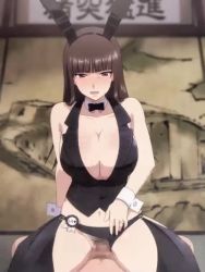1boy 1girl animated black_thighhighs blush bouncing_breasts breasts brown_hair censored clothed_female_nude_male girls_und_panzer hetero large_breasts long_hair looking_at_viewer mature_female mosaic_censoring mushiro_(nijie728995) navel nishizumi_shiho nude penis pov pov_crotch rabbit_ears sex solo_focus sound straddling tagme thighhighs third-party_edit vaginal video