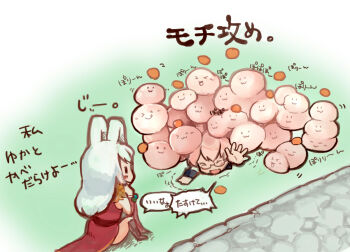 Rule 34 | 1boy, 1girl, :3, animal ears, boots, brown boots, buried, closed eyes, commentary request, dress, full body, glasses, gobaku no hito, highres, long hair, open mouth, pink hair, poring, professor (ragnarok online), rabbit ears, rabbit girl, ragnarok masters, ragnarok online, red dress, short hair, sitting, sleeveless, sleeveless dress, slime (creature), white hair