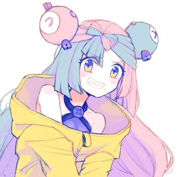 1girl highres iono_(pokemon) mizuinokima multicolored_hair nintendo pokemon pokemon_sv simple_background solo two-tone_hair white_background