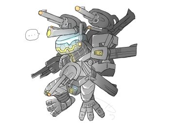 digimon digimon_(creature) dragon gun gundramon handgun revolver robot simple_background weapon white_background ya_yay