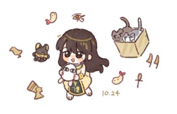 Rule 34 | 1girl, 217find!, :d, ancient egyptian clothes, animification, basil (wgh0anzdple3asf), box, brown cat, brown eyes, brown hair, cardboard box, cat, chibi, chibi only, commentary request, dated, dress, grey cat, hanamiya nina, hieroglyphics, holding, in box, in container, korean commentary, long hair, mole, mole under eye, open mouth, real life, sleeveless, sleeveless dress, smile, solo, translation request, voice actor, yellow dress